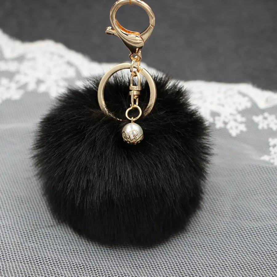 Big Faux Pearl Rabbit Fur Ball Keychain HandBag Ring Plush Porte Clef Artificial PomPom Key Chain Ornament Pom Pendant | Украшения и