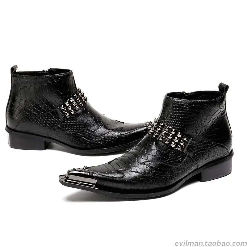Botines hombre, черные с шипами, со стальным носком, натуральные кожаные военные ботинки, мужские ковбойские ботинки с металлическим украшением