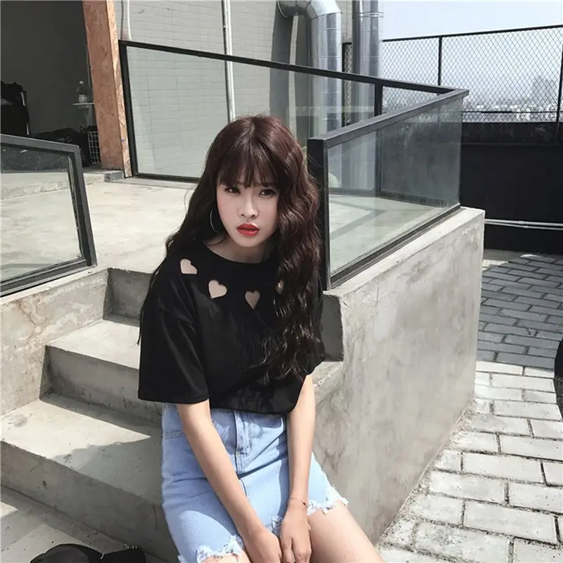 Женская свободная футболка в форме сердца летние женские футболки с коротким