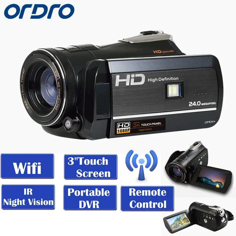 Цифровой видеорегистратор ORDRO Full HD 1080 P сенсорный ЖК экран 18X 3 0 &quot Wi Fi ночное