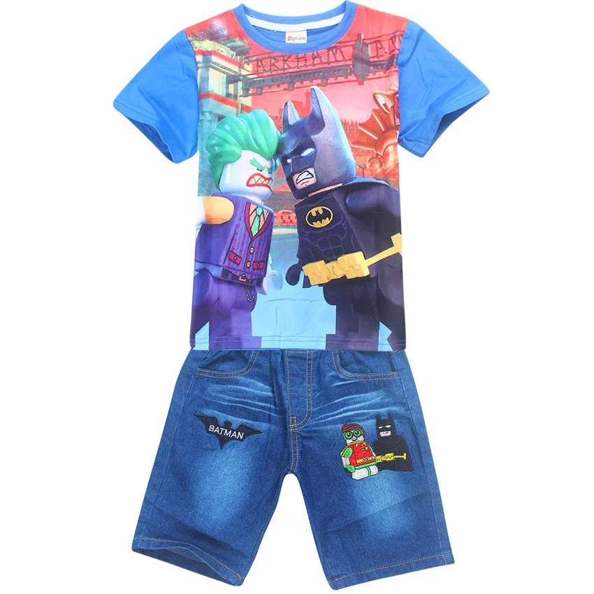 Бэтмен мультфильм футболка комплекты для детей летняя одежда мальчиков 2017 мода