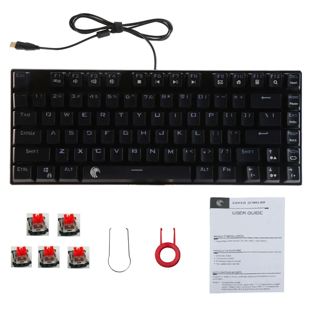 Маленькая механическая клавиатура Z-88 TKL 81 клавиши RGB-подсветка игровая с красными