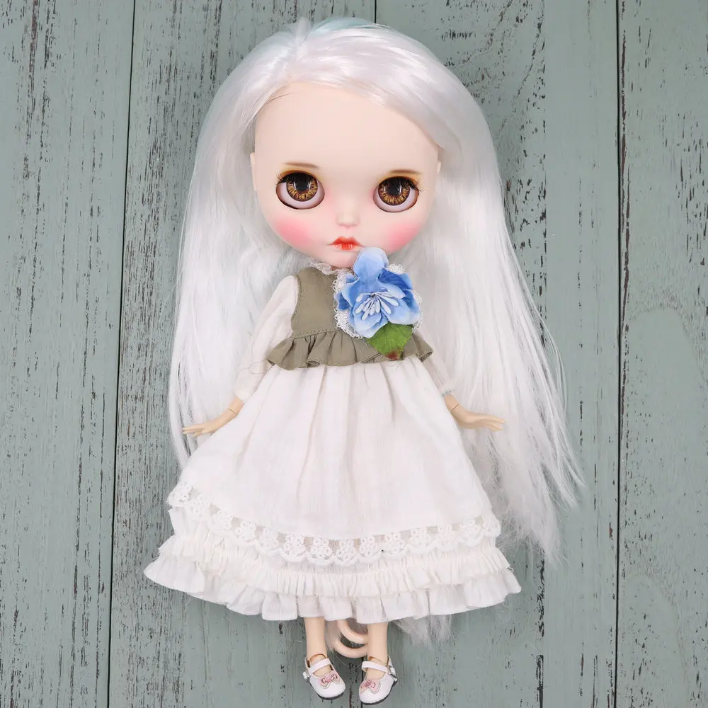 Кукла Blyth ICY DBS для серии № BL6909/136 детская голубая белая волосы цвет резных губ под