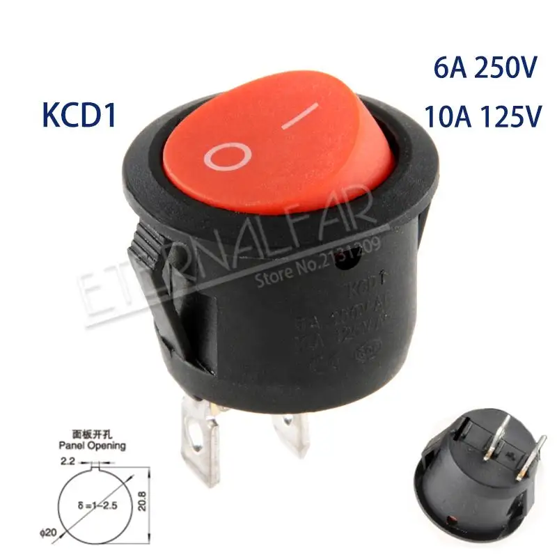 KCD1 Red 2J2D SPST 6A 250 в 10 a 125 В AC ВКЛ-ВЫКЛ круглый переключатель 12 В светодиодный кулисный переключатель Светодиодный точечный светильник Светодиодная подсветка для автомобиля приборной панели - Цвет: KCD1 Red 2J2D