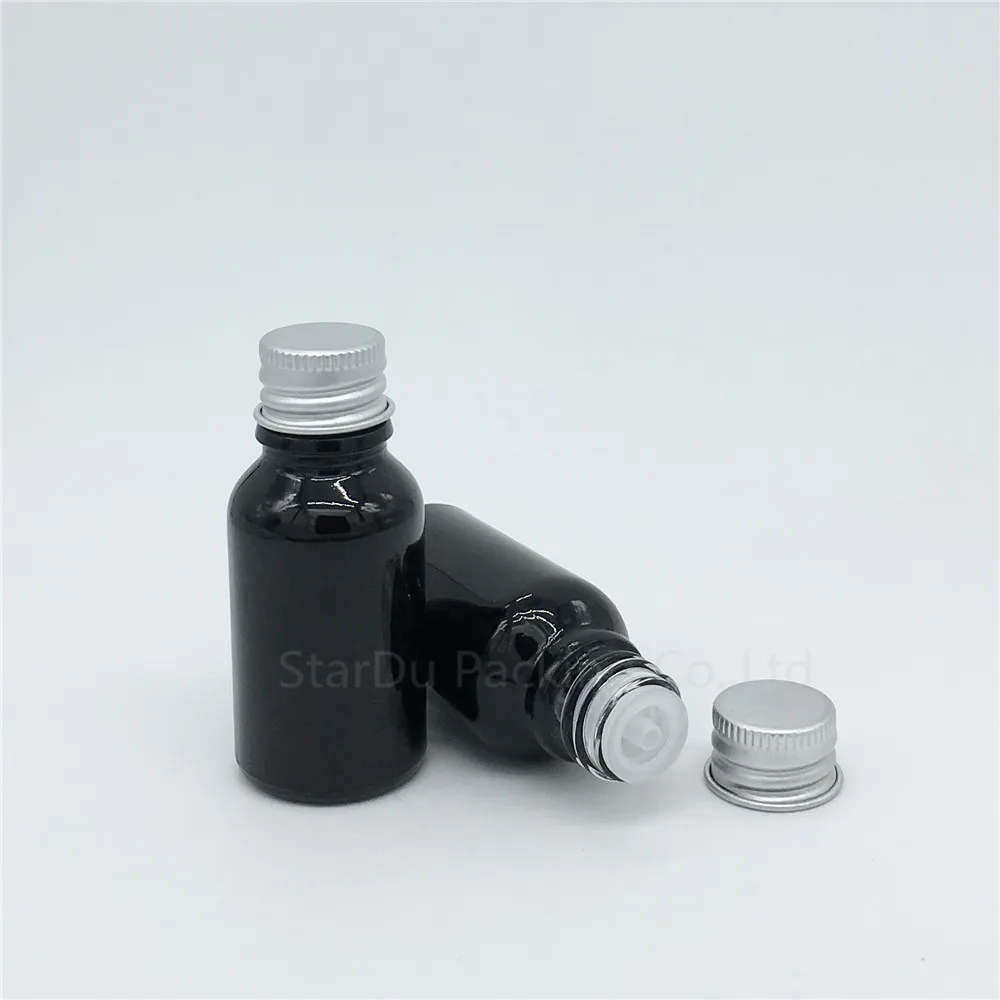 

Free Shipping 10pcs 15ML Black Glass Bottle Serum container Sample Vials Essential Oil Bottle with screw cap Perfume bottle