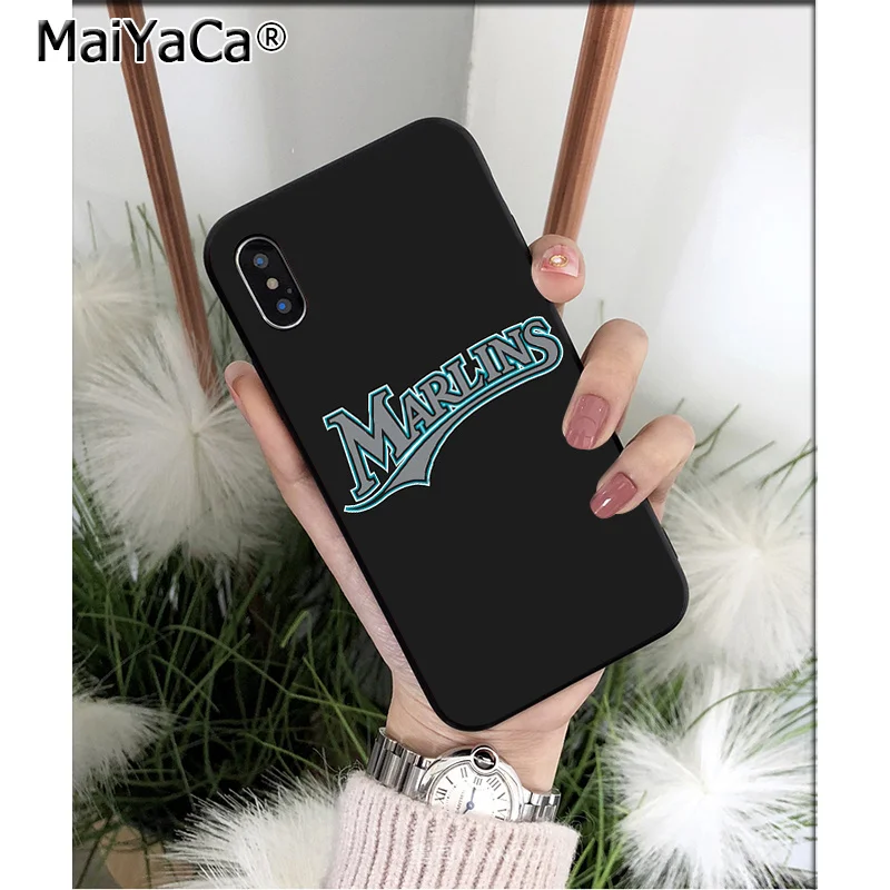 Силиконовый мягкий черный чехол MaiYaCa Miami Marlins для Apple iPhone 8 7 6 6S Plus X XS MAX 5 5S SE