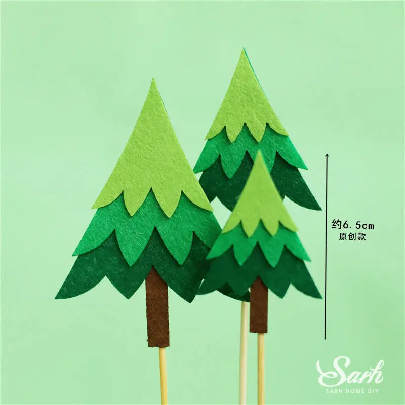 3pc felt pine trees Ins войлочные яблони Торт Топперы динозавр кукла Лев украшение с днем рождения товары для детской вечеринки выпечки сладкий подарок - Цвет: 3pc felt pine trees