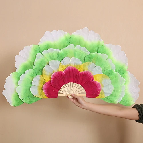 Green White 1 пара испанских танцев пион handfan двухсторонний большой цветок лепестки группа танец живота представление реквизит для сцены вентилятор - Цвет: Green White