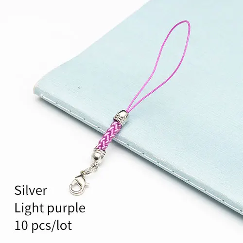Silver light purple 10 шт., застежка-карабин, ремешок, шнур, мобильный телефон, Лариат, мобильный ремешок, шарм, нейлоновый брелок, цепочка, ювелирное изделие, сделай сам, ювелирное изделие - Цвет: Silver light purple