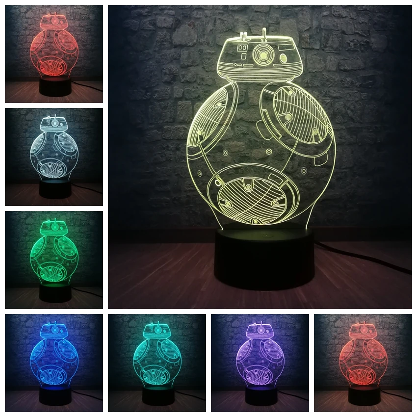 Звездные войны BB8 робот шар 3D Светодиодная лампа последнее дистанционное