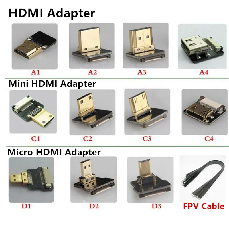 FPV Micro HDMI Mini 90 градусов адаптер 5 см 100 FPC лента плоский кабель шаг 20pin для
