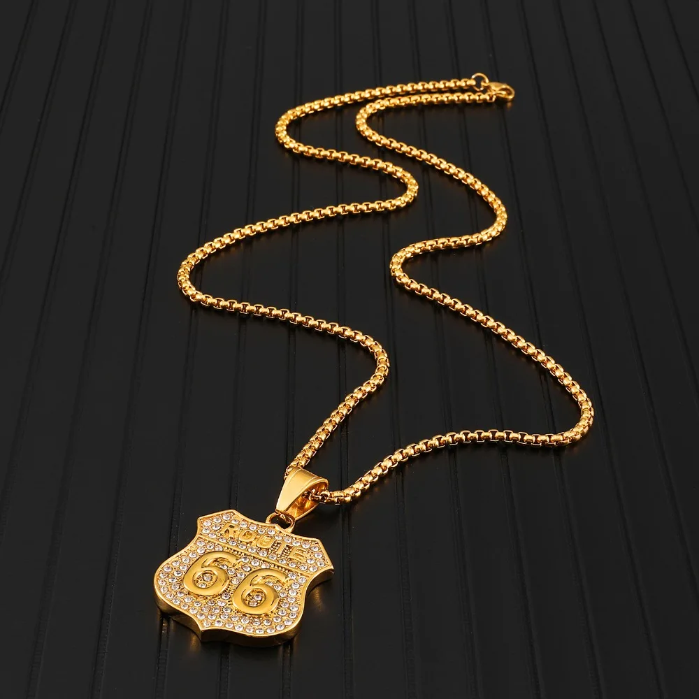 Хип-хоп Iced Out Bling Route 66 подвески и ожерелья для мужчин ювелирные изделия Прямая