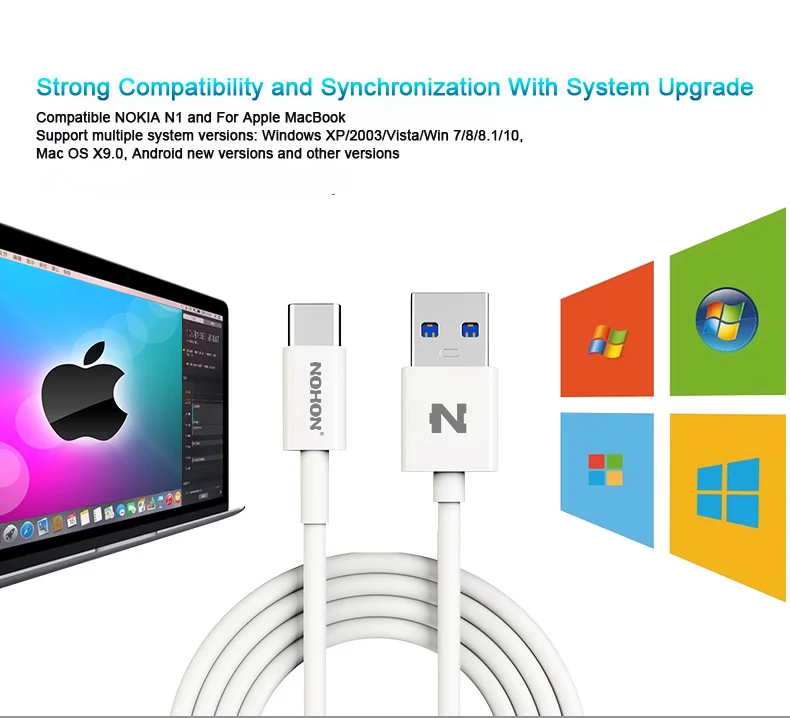 NOHON USB 3,0 type-C кабель type C USB кабель 3A для samsung Xiaomi Nokia LG MacBook huawei Android Быстрая зарядка данных