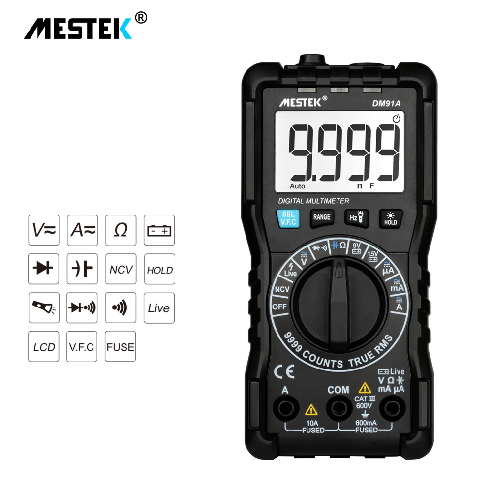 MESTEK DM91A Цифровой мультиметр 9999 отсчетов Авто тестер диапазона Multimetro напряжение