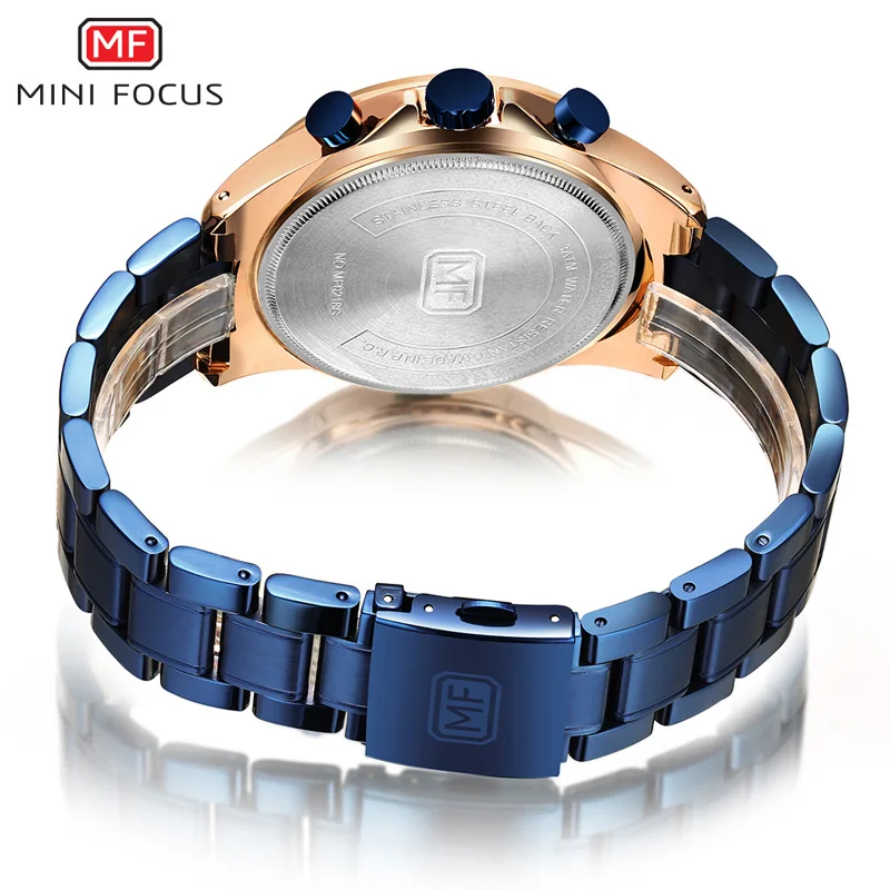 MINI FOCUS Men's Business Dress Watches Stainless Steel Luxury Waterproof Chronograph Quartz Wrist Watch Man Silver 0218G.03 images - 6
