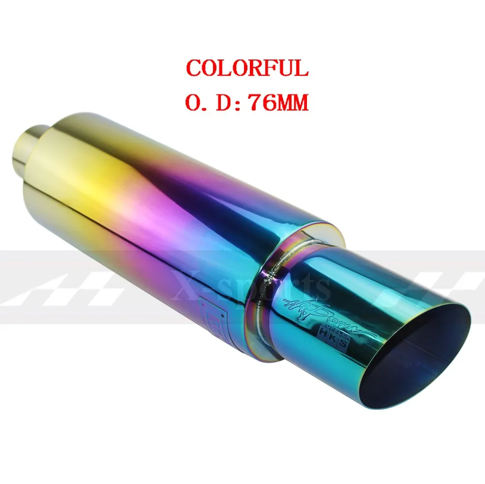 colorful O.D 76MM Car Styling Exhaust System Pipe Tail Universal Racing Muffler High Quality Stainless Steel 2.5"3"To 4" Mufflers oblique - Color: colorful O.D 76MM
