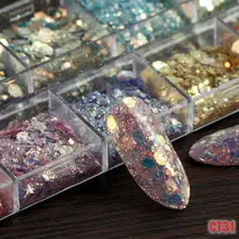 12 решеток/набор комбинированная блестящая голографическая Шестигранная блестка сахарный мрамор порошок майларовая фольга оболочка Дизайн ногтей украшения DIY CT