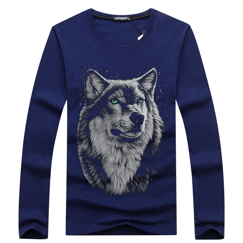 2017 Mens Fashion 3D Wolf Printed T Shirt Men Casual Long Sleeve T-shirt Autumn Spring For Plus Size S-5XL Hot Sale | Мужская одежда