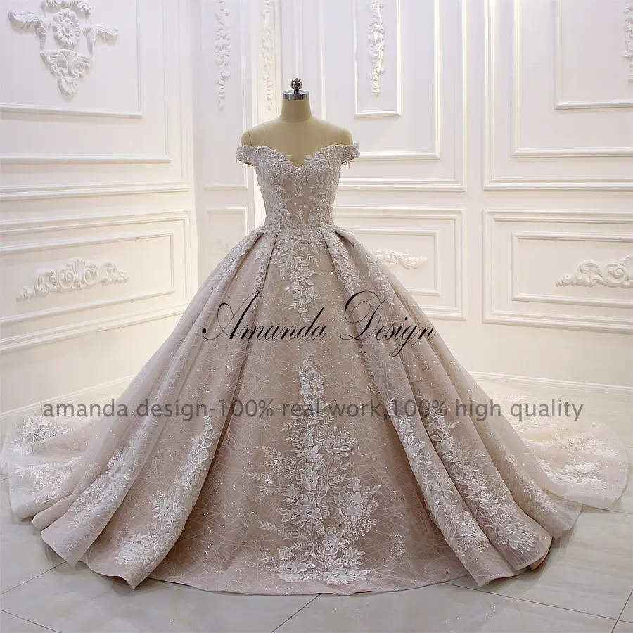 Аманда дизайн vestido de novia desmontable с открытыми плечами кружева аппликации блестящее свадебное платье