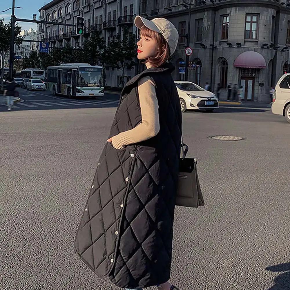 PinkyIsBlack, новинка, зимний длинный жилет для женщин, модный, с отложным воротником, с карманами для женщин, Повседневный, однотонный, с хлопковой подкладкой, жилет