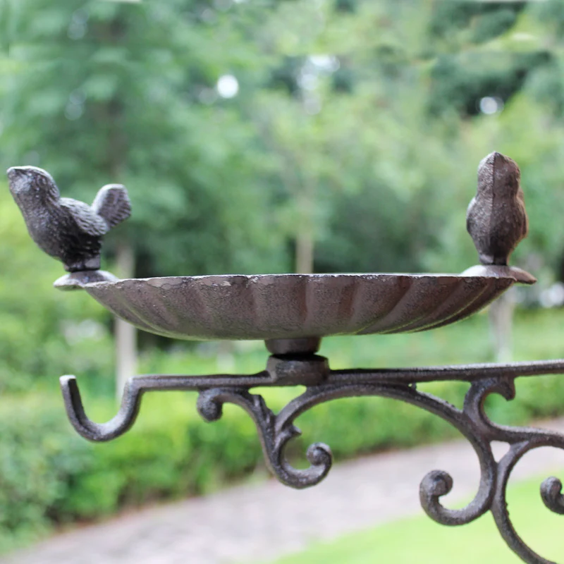 European Vintage Wall Mounted Cast Iron Bird Feeder, Retro Metal Bird Bath Plate with Hook, Heavy Duty Bird Feeder for Outdoor Garden Decor image 5