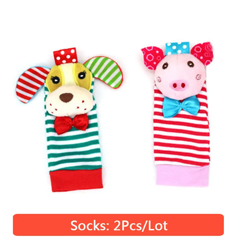 2Pcs Socks Детские игрушки для детей 0-3 лет, детские погремушки игрушки, носки с животными, ремешок на запястье+ погремушка, детские носки для ног, детские носки с ремешком на запястье - Цвет: 2Pcs Socks