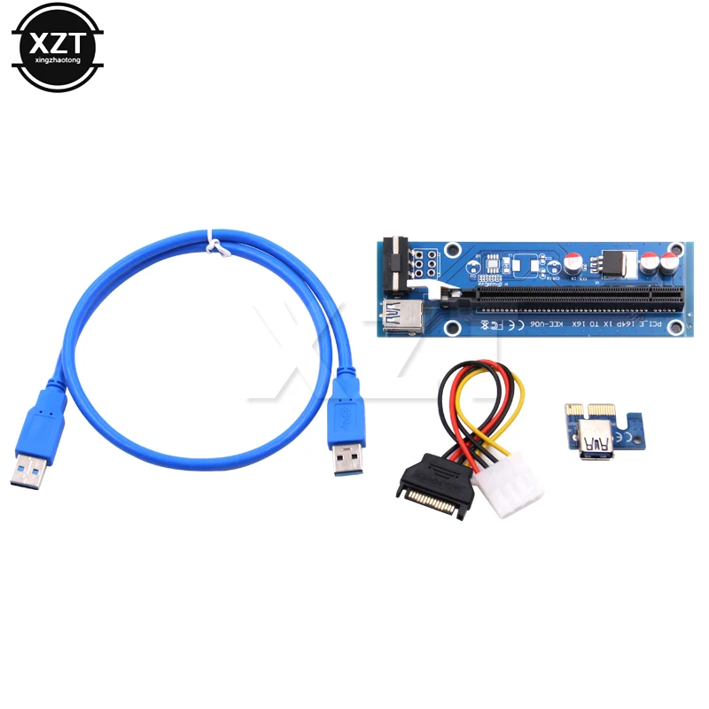 Райзер-карта VER006 PCI-E PCI Express PCIE 1X до 16X адаптер 60 см USB 3 0 кабель SATA 4Pin Molex для майнинга