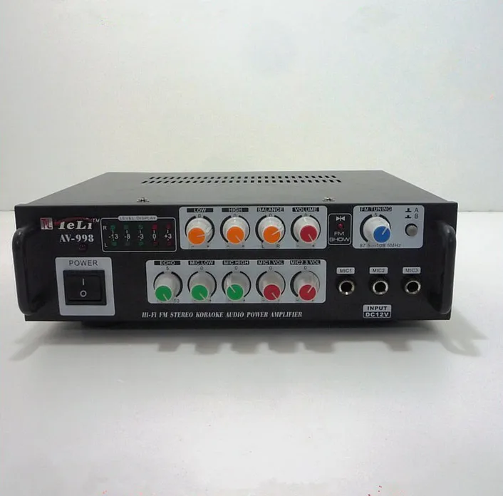 AC220V / DC12V AV-998 60W+60W HIFI stereo HomeAMPLIFIER KaraoK computer amplifier with FM radio Microphone input | Электроника