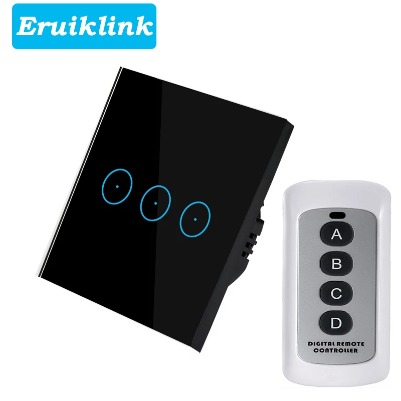 3gang switch with RC Eruiklink ЕС/Великобритания стандарт RF433 беспроводной пульт дистанционного управления светильник, настенный выключатель, сенсорный настенный переключатель для умного дома - Color: 3gang switch with RC
