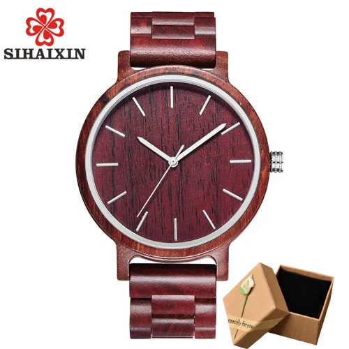 red with box SIHAIXIN красные часы мужские Роскошные Натуральная бамбуковая древесина часы для мужчин лучший бренд мужские s наручные часы кварцевые дизайнерские ремешок мужские часы - Цвет: red with box