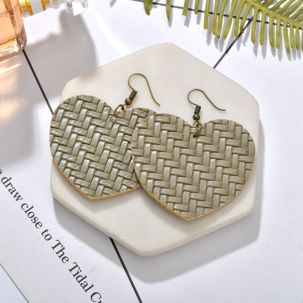 Женские серьги ручной работы MESTILO из ротанга и искусственной кожи с сердечками