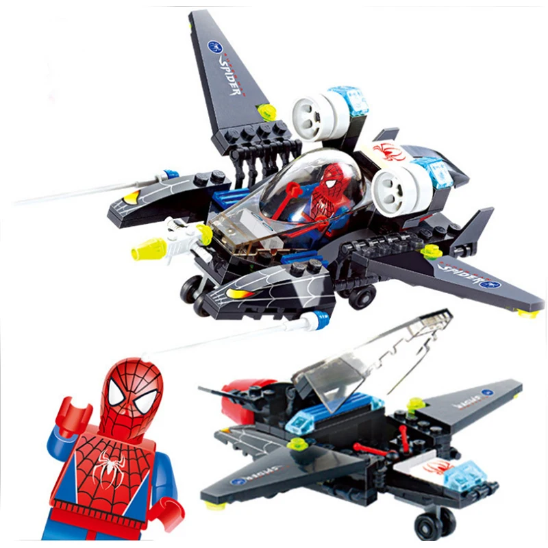 112 шт Супер герой Человек паук Самолет совместимый с Legoings строительные блоки