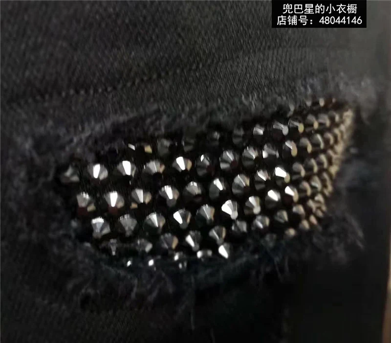

S-XL! Black rhinestone padded with drill and broken elastic jeans cat has to make old holes to trim a tights