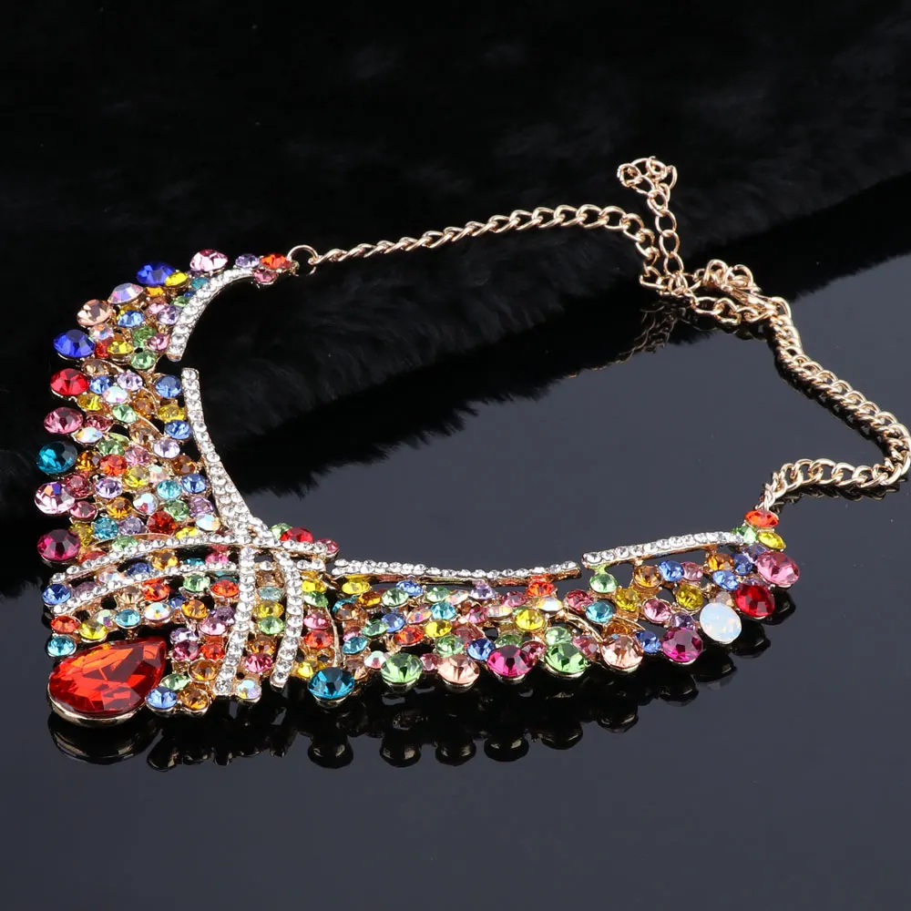 OEOEOS Indian Jewellery Crystal Necklace Earrings set Bridal Jewelry Sets for Brides Wedding Costume Accessories Decoration | Украшения и