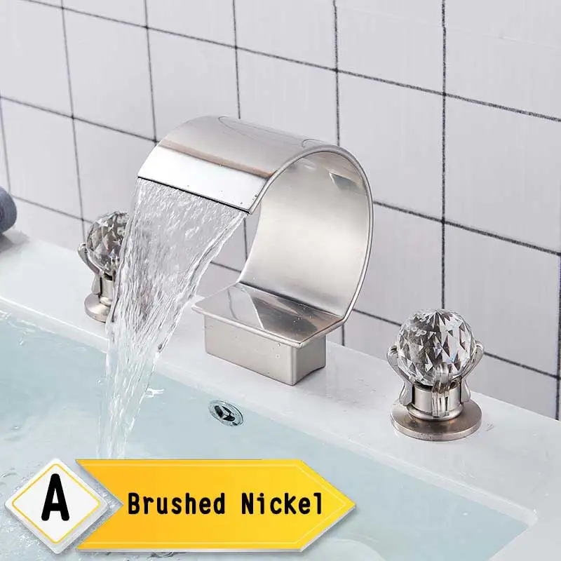 Brushed Nickel A Фотографические фоны с изображением яркого золотого водопад бассейна кран двойной кристалла ручка широкое Ванная комната Смеситель для мойки бортике ванна смесители кран - Цвет: Brushed Nickel A