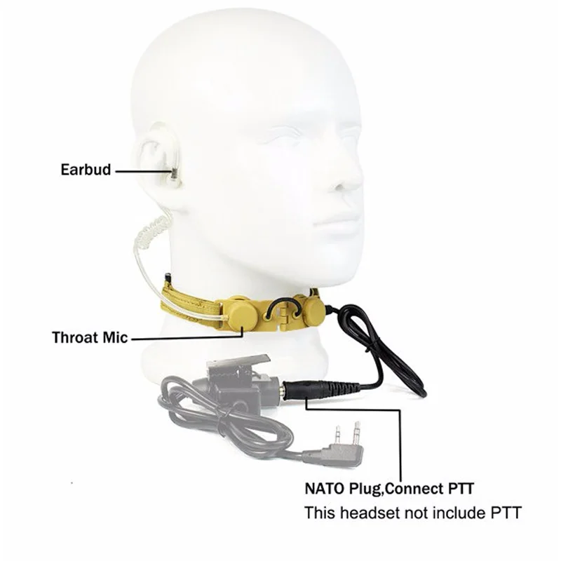 Тактическая гарнитура Z Throat Mic Z003 Air Tube с U94 PTT для двусторонней радиосвязи|Рации| |