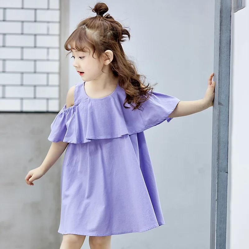2019 Baby Girl Dress Casual Teenagers Kids Clothes Cotton Shoulder-less Vestidos Children Clothing Girls Summer Ruffles Dresses | Детская