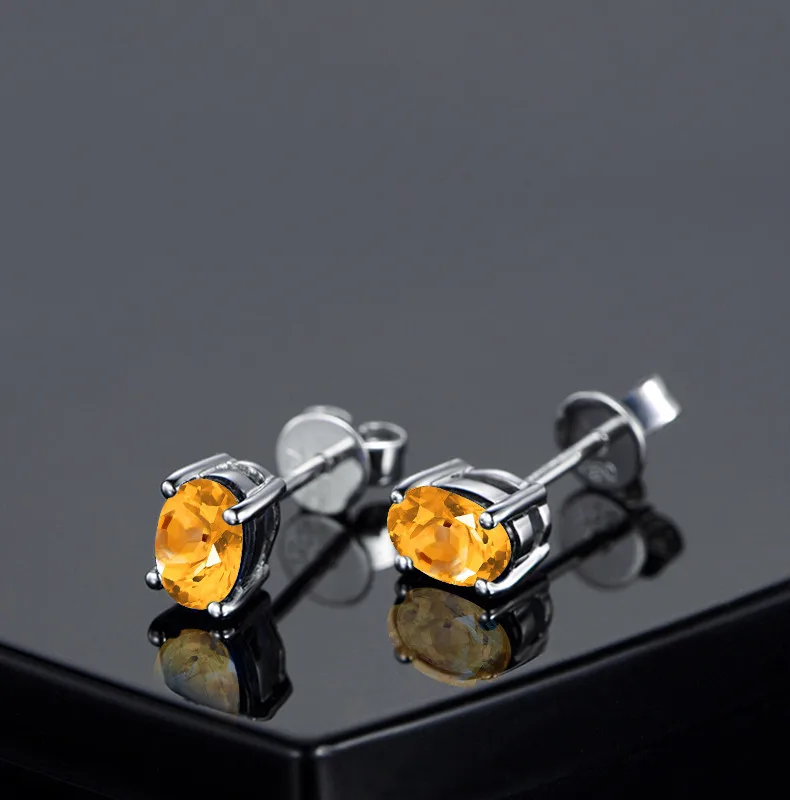 AINUOSHI натуральный цитрин серьги стержня 2.5ct овальной огранки драгоценных камней Обручение вечерние Для женщин Jewelry 925 пробы серебряная шпилька серьги