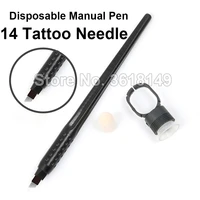 10pcs disposable tattoo manual pen with black sponge ring cup microblading pen with lamina tebori 14 flex eyebrow pen for lip