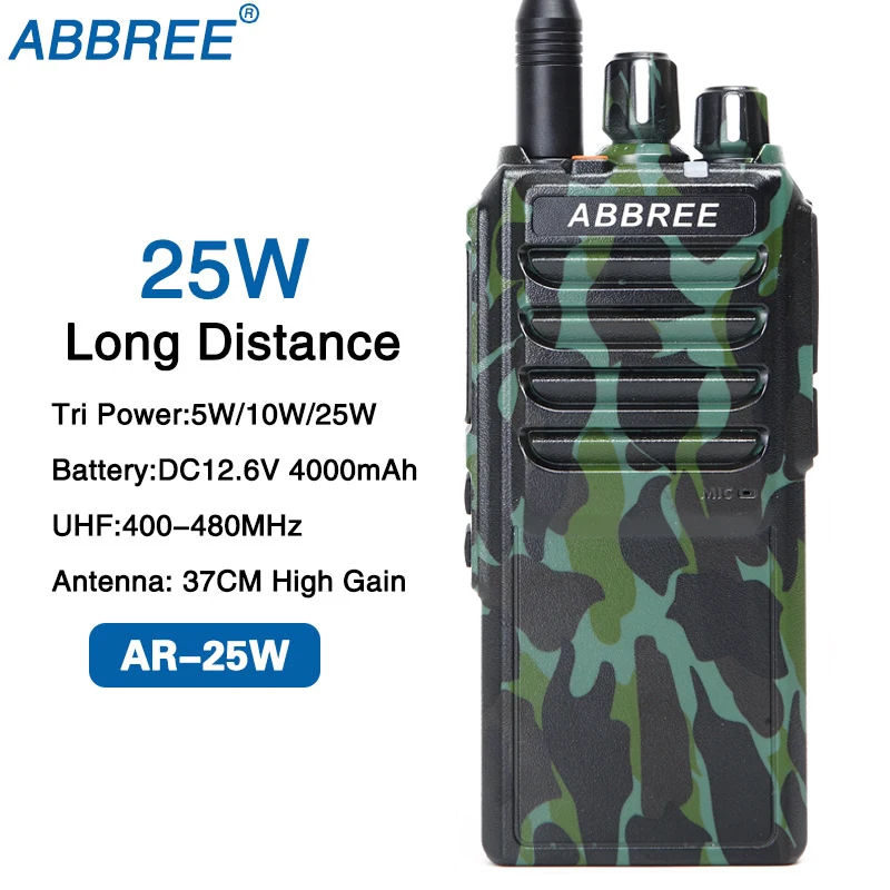 Abbree AR-25W 25 Вт высокомощная рация UHF 400-480 МГц 10 км радиус действия радио 4000 мАч батарея+ Складная тактическая антенна CS