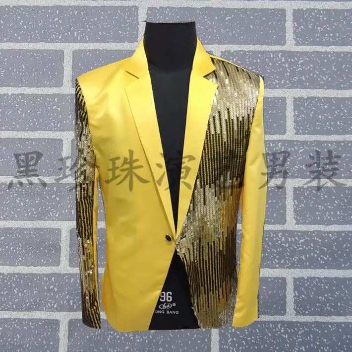 Yellow Mens Clothing Paillette Blazers Men Suits Designs Masculino Homme Terno Stage Costumes For Singers Men Sequin Blazers