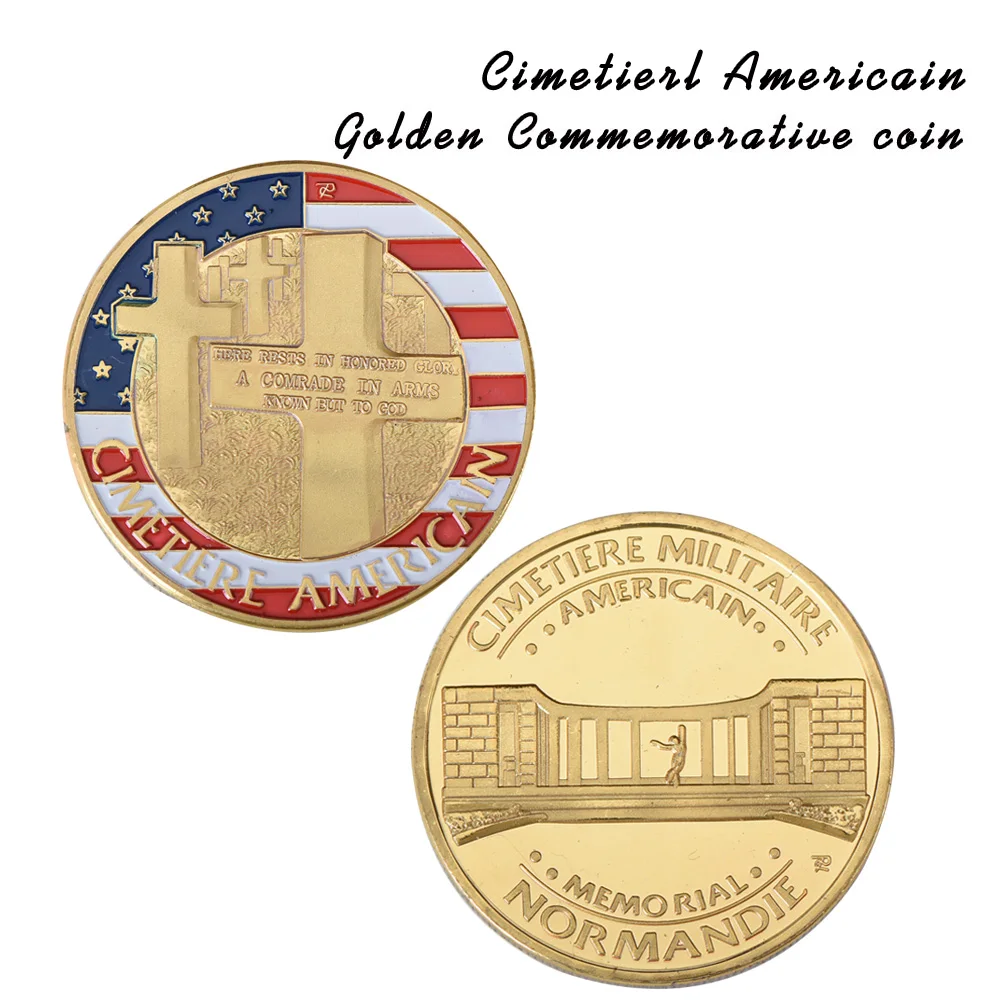 WR Cimetiere Americain памятная Золотая монета Normandie Challenge МОНЕТА Позолоченные