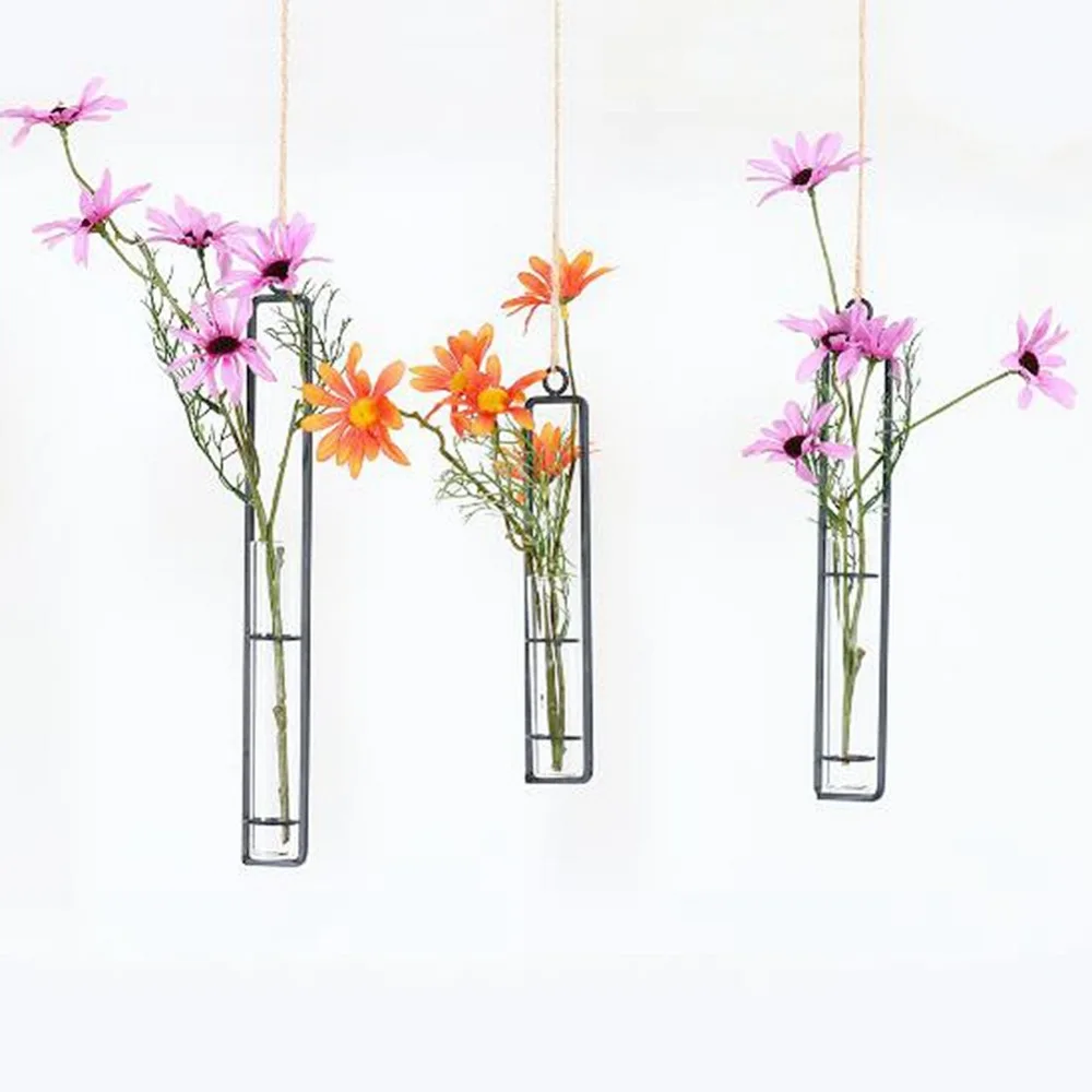 

Meet Jo Transparent Glass Tubes Wall Hanging Metal Flower Vases for Homes Garden Decoration Floral Air Plants Container 1pc