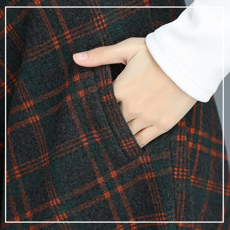 S-4XL New Women's Wool Blends Skirts Winter Autumn Fashion Elegant Printed Plaid Thicken Slim Medium Length Skirt Female