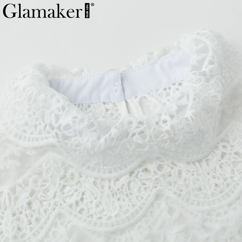 Женская прозрачная блузка Glamaker белая с длинным рукавом и кружевной