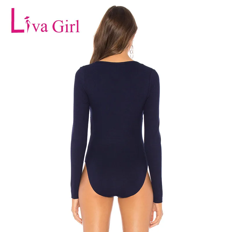 Сексуальное черное трикотажное боди LIVA GIRL с длинным рукавом женские весенние