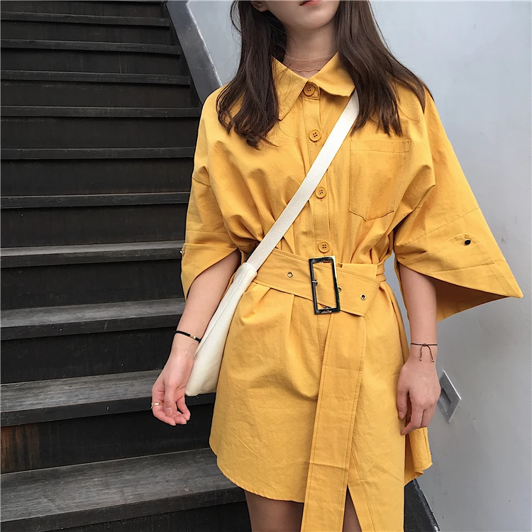 Fashion Office Dress Women 2017 Autumn Formal Work Asymmetrical Three Quarter Sleeve Shirt White Yellow Army Green D208 | Женская одежда