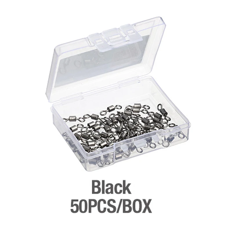 50PCS Black DONQL 50/100 шт подшипник вращающиеся твердые кольца Рыбалка разъем 6#14-# баррель прокатки для рыболовный крючок приманки ссылка рыболовные принадлежности - Цвет: 50PCS Black