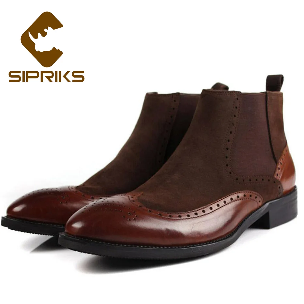 

Sipriks Genuine Leather Chelsea Boots For Men Cow Suede Footwear Shoes Slip On Male Cowboy Boot Rubber Sole Ankle Booties felix