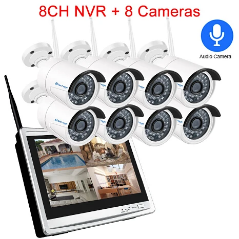 8CH NVR 8 Cameras Techage 8CH 1080P 2MP 1" ЖК-монитор Беспроводной NVR Wifi Аудио ip-камера система видеонаблюдения водонепроницаемый комплект видеонаблюдения - Цвет: 8CH NVR 8 Cameras